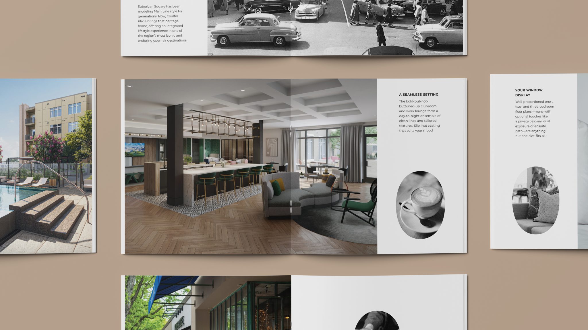 Mockup of Coulter Place brochure spread